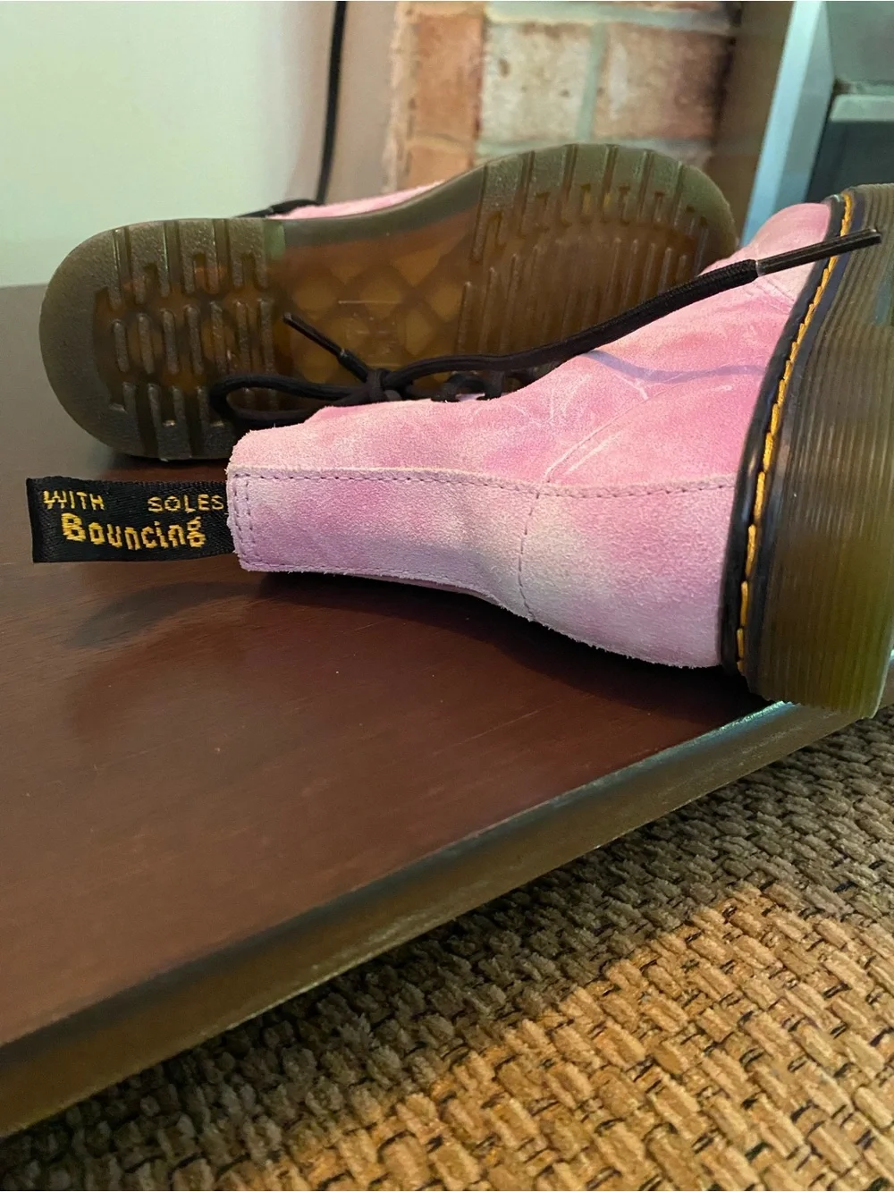 Dr. Martens Pink Suede Kids Lace-Up Boots with Black Laces